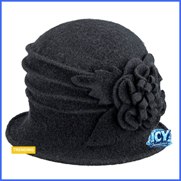 Vintage Wool Cloche Hat Adjustable Size Winter Sun Protection Derby Style main image 4